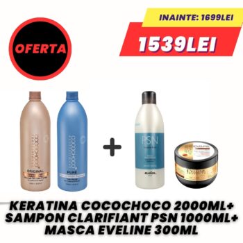 OFERTA PREMIUM PLUS - Keratina 2000ml + Sampon Clarifiant PSN (CADOU) + Masca Eveline (CADOU)