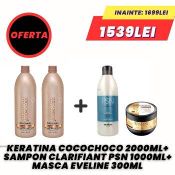 OFERTA PREMIUM PLUS - Keratina 2000ml ORIGINAL + Sampon Clarifiant PSN (CADOU) + Masca Eveline (CADOU)